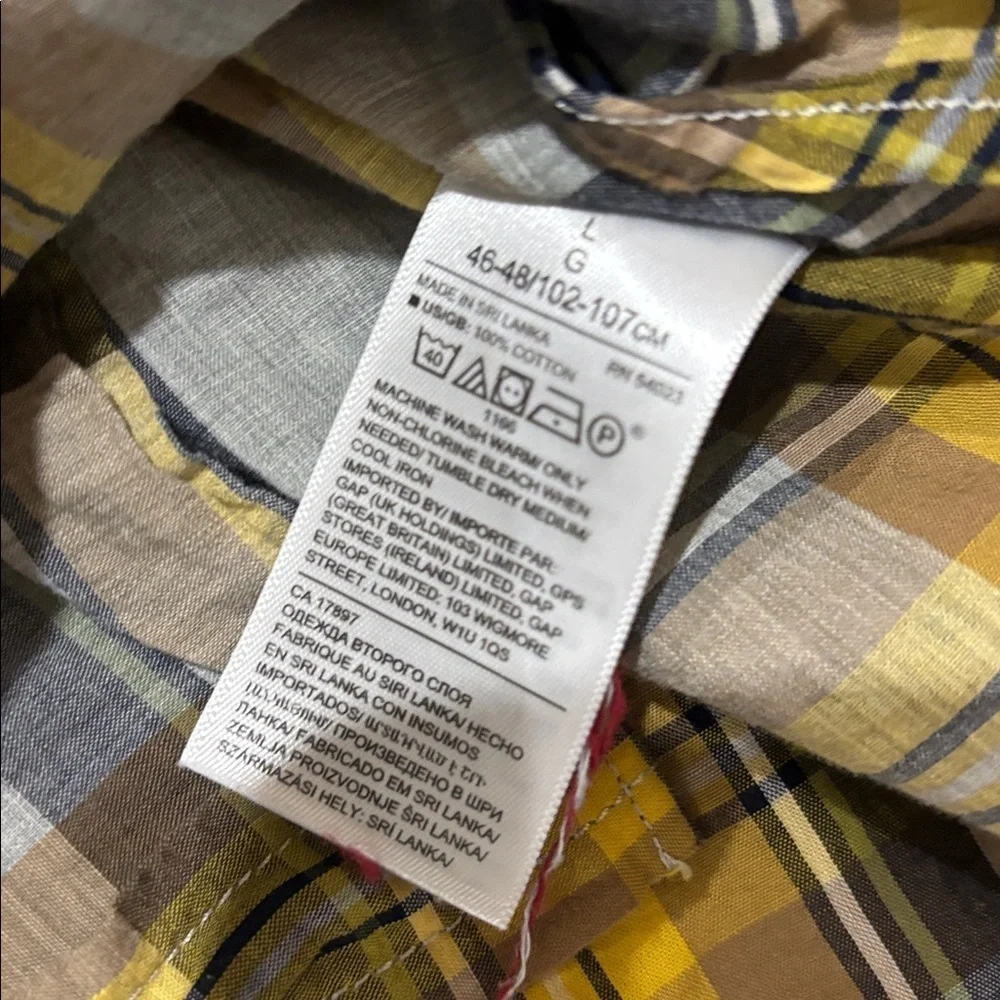 Banana Republic Yellow and Gray Plaid Casual Shirt size large